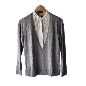 CLUB Monaco Women's Size XS Gray Mixed Media V-Neck Sweater Retail $169 - New